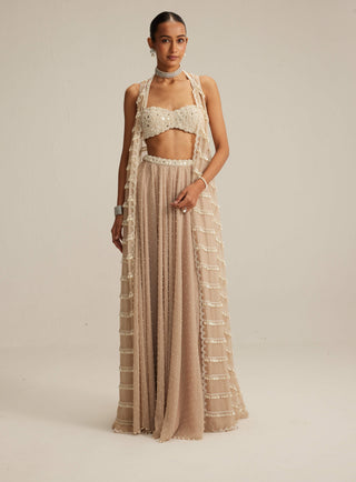 Light beige pearl drop jacket and skirt set
