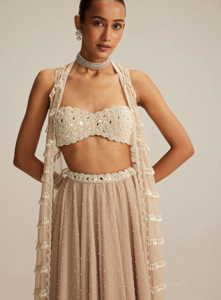 Light beige pearl drop jacket and skirt set