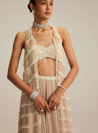 Light beige pearl drop jacket and skirt set