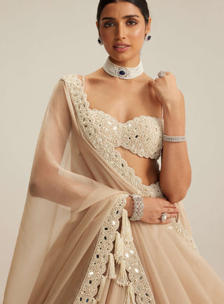 Light beige organza mirror and pearl lehenga set