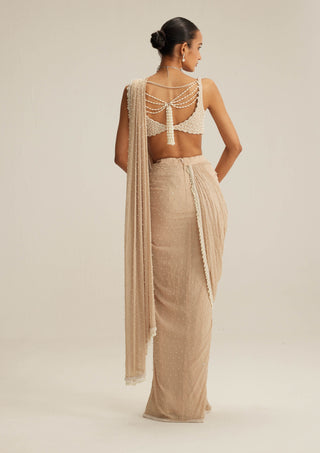 Light beige draped sari and blouse