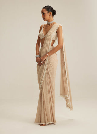 Light beige draped sari and blouse