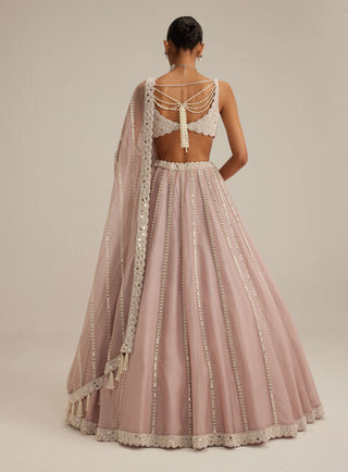 Ash pink pearl mirror linear lehenga set
