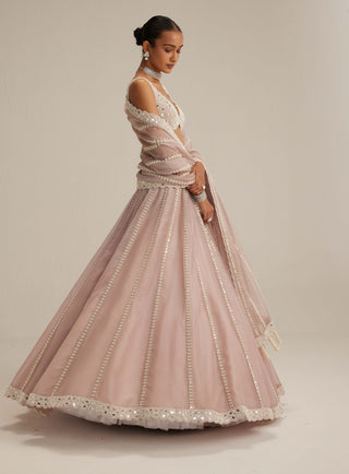 Ash pink pearl mirror linear lehenga set