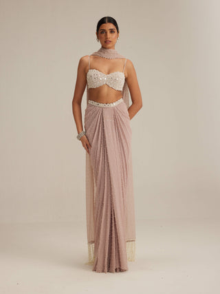 Ash pink pearl scattered draped skirt set