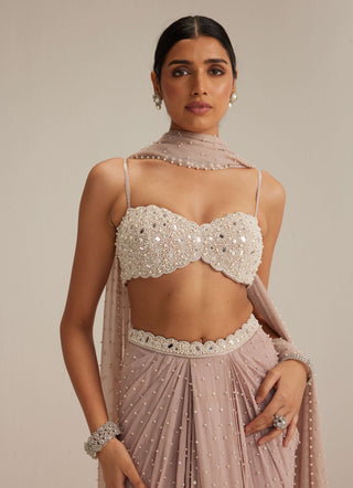 Ash pink pearl scattered draped skirt set