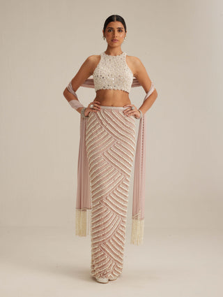 Ash pink pearl drop pencil skirt set