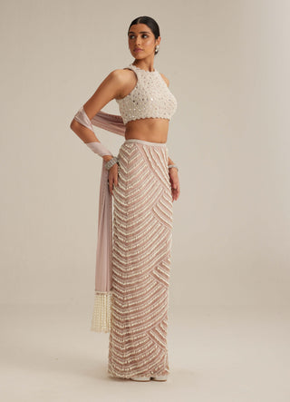 Ash pink pearl drop pencil skirt set
