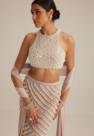 Ash pink pearl drop pencil skirt set