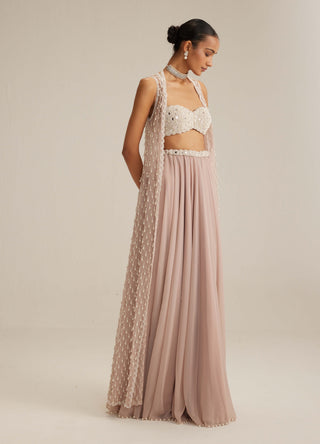Ash pink pearl drop jacket and skirt set