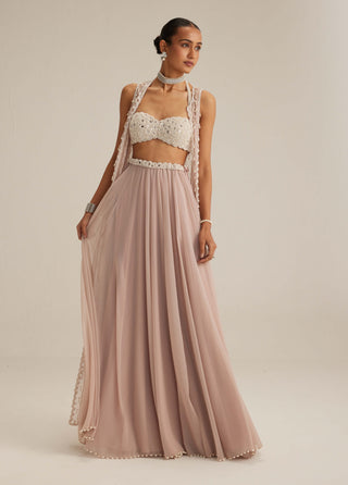 Ash pink pearl drop jacket and skirt set