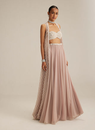 Ash pink pearl drop jacket and skirt set