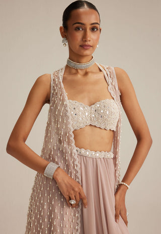 Ash pink pearl drop jacket and skirt set