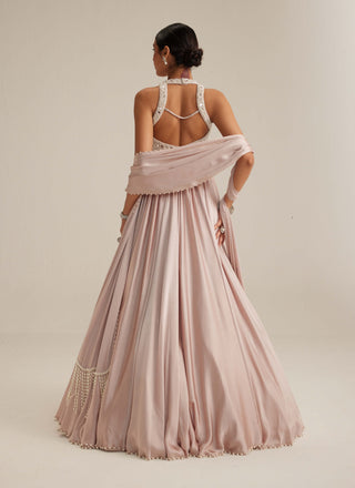Ash pink satin skirt set