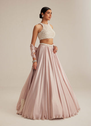 Ash pink satin skirt set