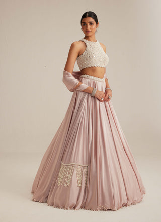 Ash pink satin skirt set
