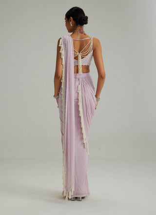 Lavender draped georgette sari and blouse