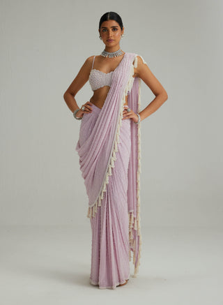 Lavender draped georgette sari and blouse