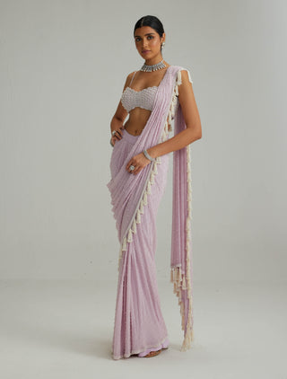 Lavender draped georgette sari and blouse