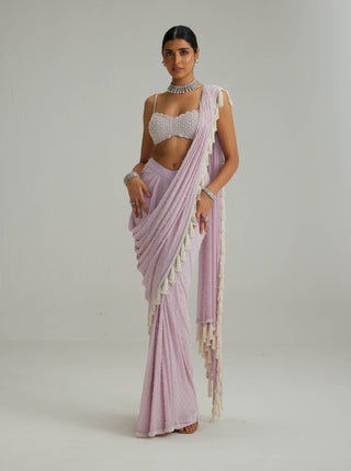 Lavender draped georgette sari and blouse