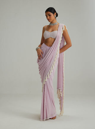 Lavender draped georgette sari and blouse