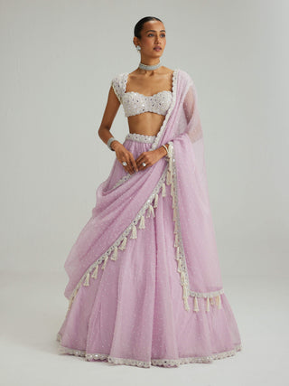 Lavender mirror and pearl lehenga set