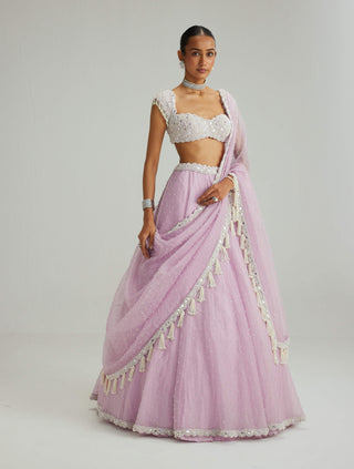 Lavender mirror and pearl lehenga set