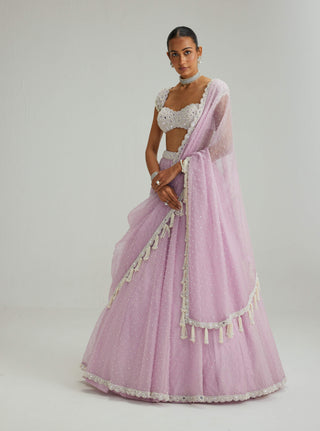 Lavender mirror and pearl lehenga set