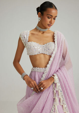 Lavender mirror and pearl lehenga set