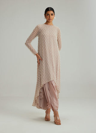 Ash pink pearl drop kurta set