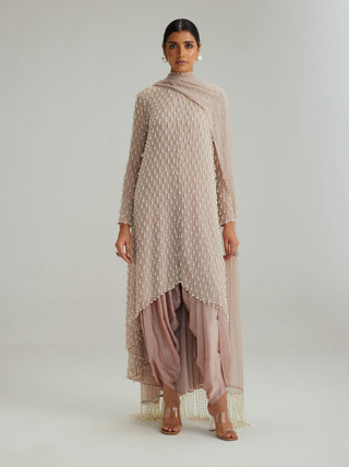 Ash pink pearl drop kurta set