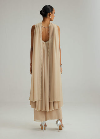 Light beige mirror and pearl kurta set