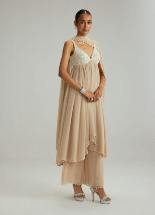 Light beige mirror and pearl kurta set