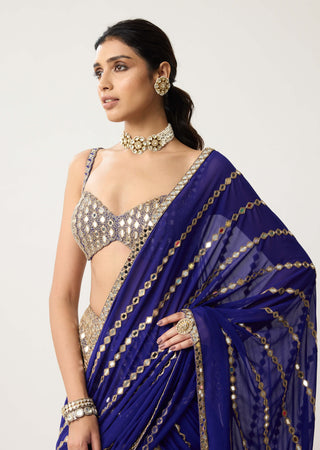 Persian blue linear mirror sari and blouse
