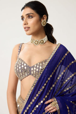 Persian blue linear mirror sari and blouse