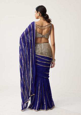 Persian blue linear mirror sari and blouse