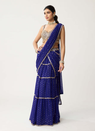 Persian blue multi-tier mirror sari and blouse