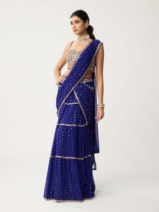Persian blue multi-tier mirror sari and blouse