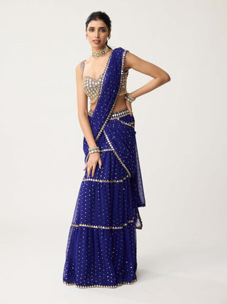 Persian blue multi-tier mirror sari and blouse