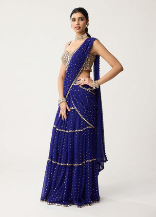 Persian blue multi-tier mirror sari and blouse