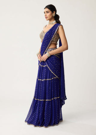 Persian blue multi-tier mirror sari and blouse