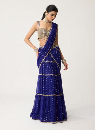 Persian blue multi-tier mirror sari and blouse
