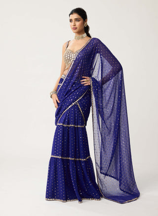 Persian blue multi-tier mirror sari and blouse