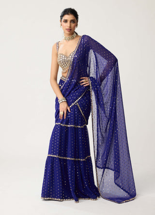 Persian blue multi-tier mirror sari and blouse