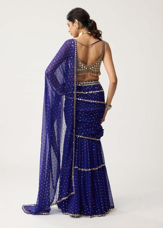 Persian blue multi-tier mirror sari and blouse