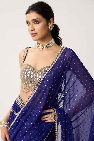 Persian blue multi-tier mirror sari and blouse