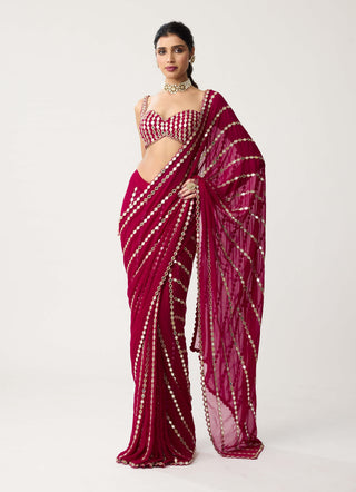 Ruby red linear mirror sari and blouse