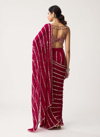 Ruby red linear mirror sari and blouse