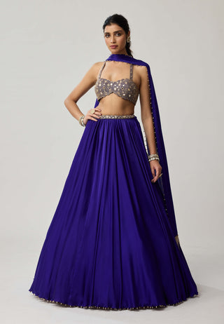 Persian blue satin lehenga set