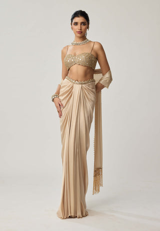 Light beige satin draped skirt set